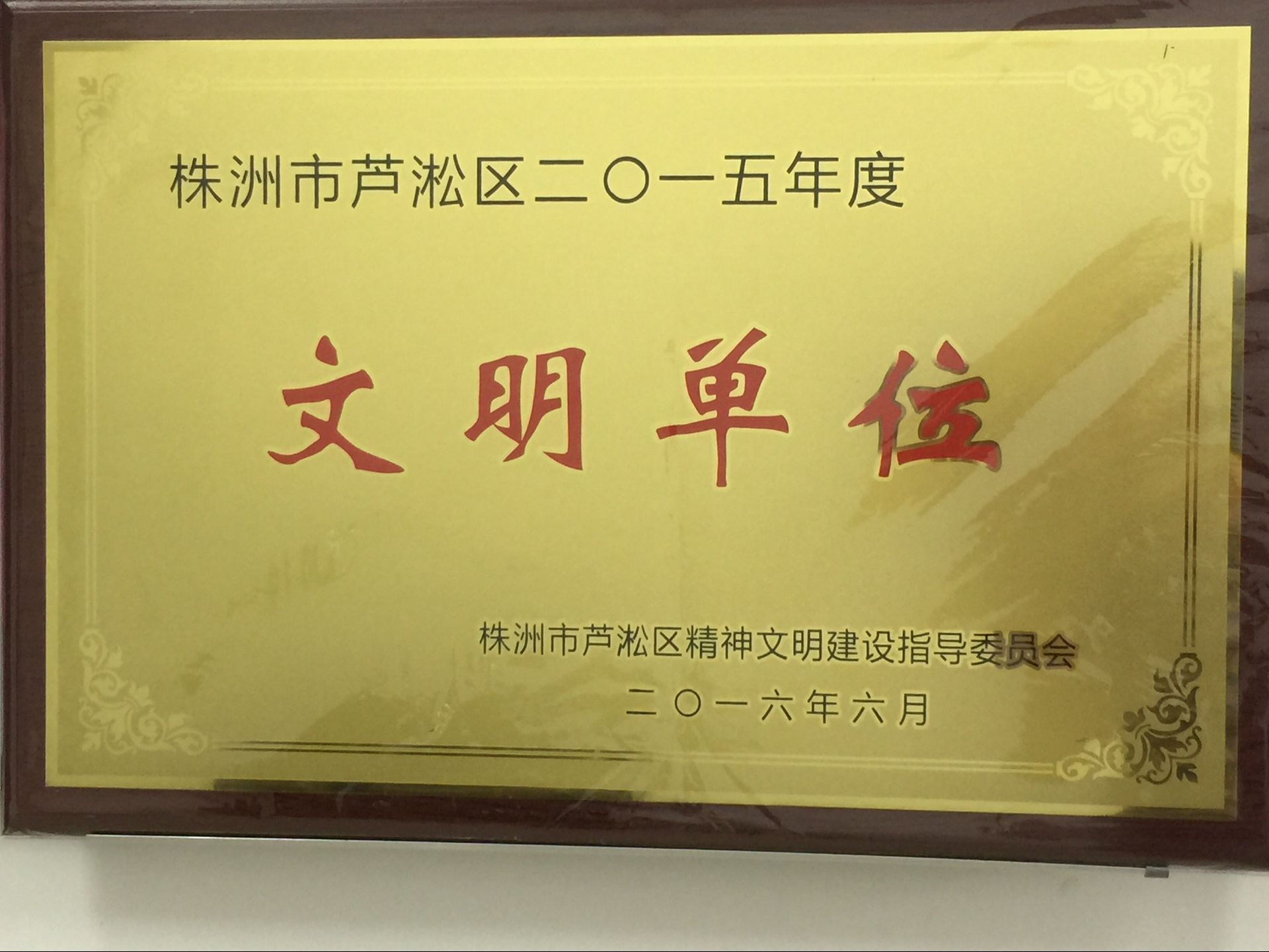 蘆淞區(qū)土地儲備中心被評為株洲市蘆淞區(qū)2015年文明單位